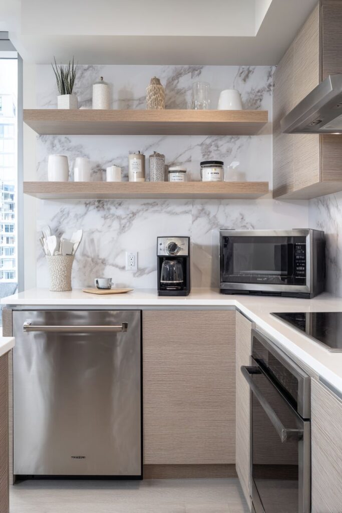 Seamless Backsplash and Floating Shelf Integration