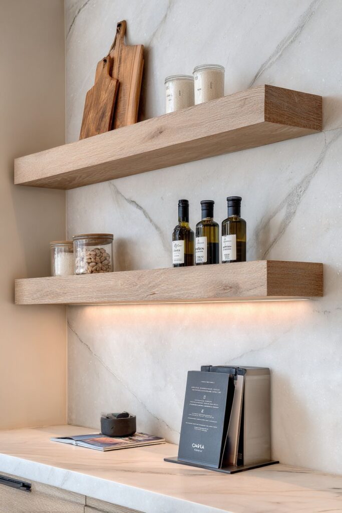 Seamless Backsplash and Floating Shelf Integration