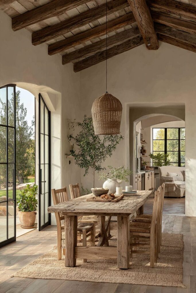 Rustic Oak Farmhouse Table with Vintage Chair Mix