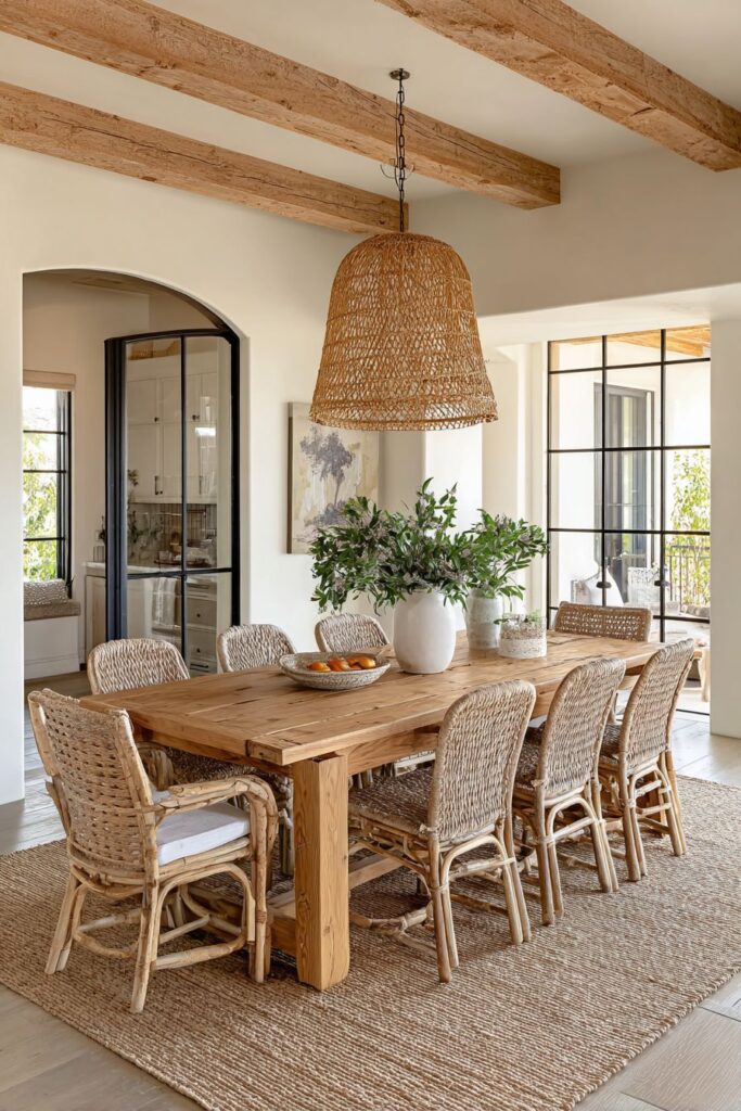 Rustic Oak Farmhouse Table with Vintage Chair Mix