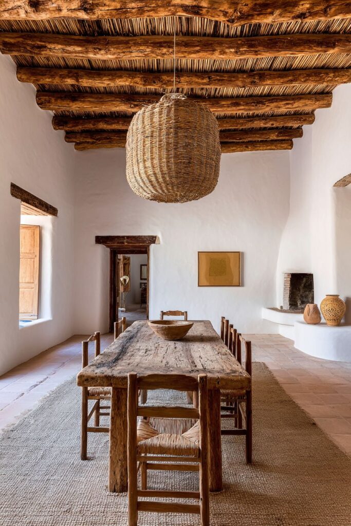 Rustic Oak Farmhouse Table with Vintage Chair Mix