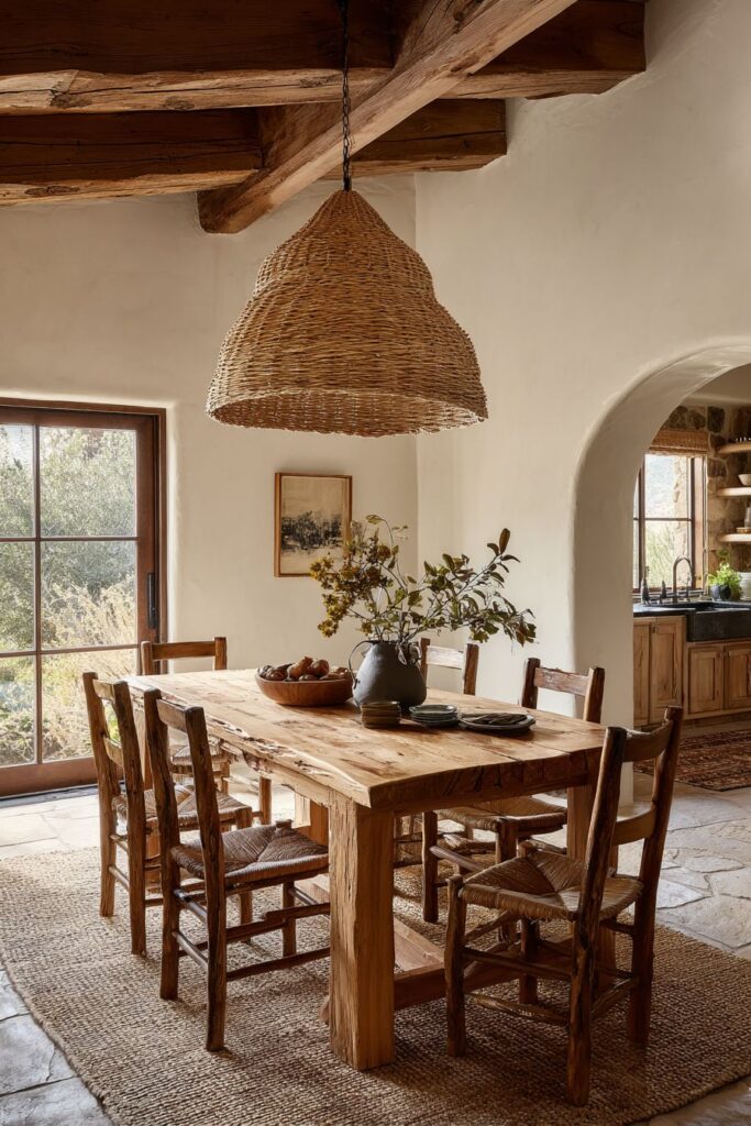 Rustic Oak Farmhouse Table with Vintage Chair Mix