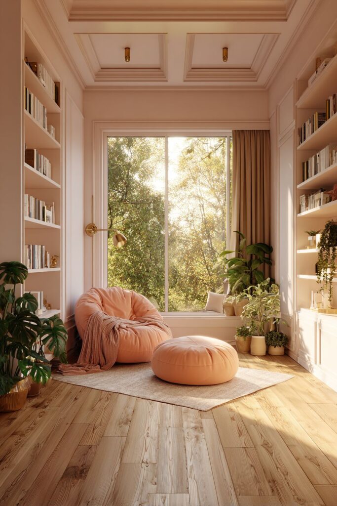 Cozy Pink Reading Corner with Coral Armchair