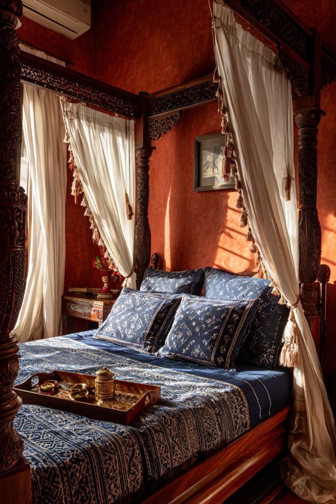 Luxurious Indian Bedroom with Four-Poster Grandeur