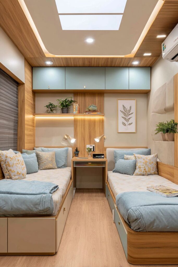 SPACE-SAVING L-SHAPED TWIN BED CONFIGURATION