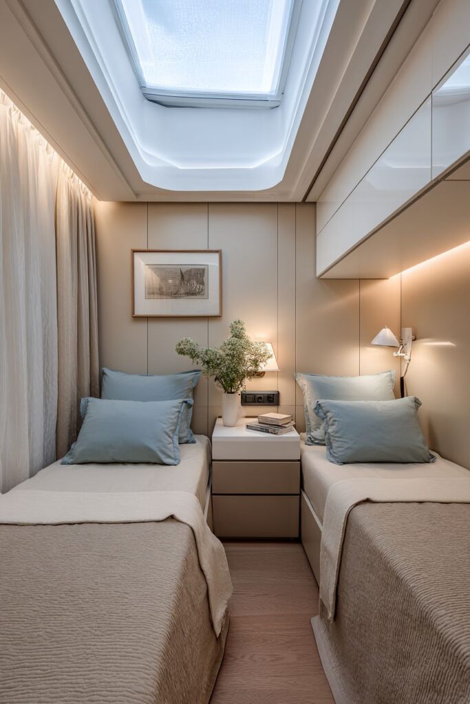 SPACE-SAVING L-SHAPED TWIN BED CONFIGURATION