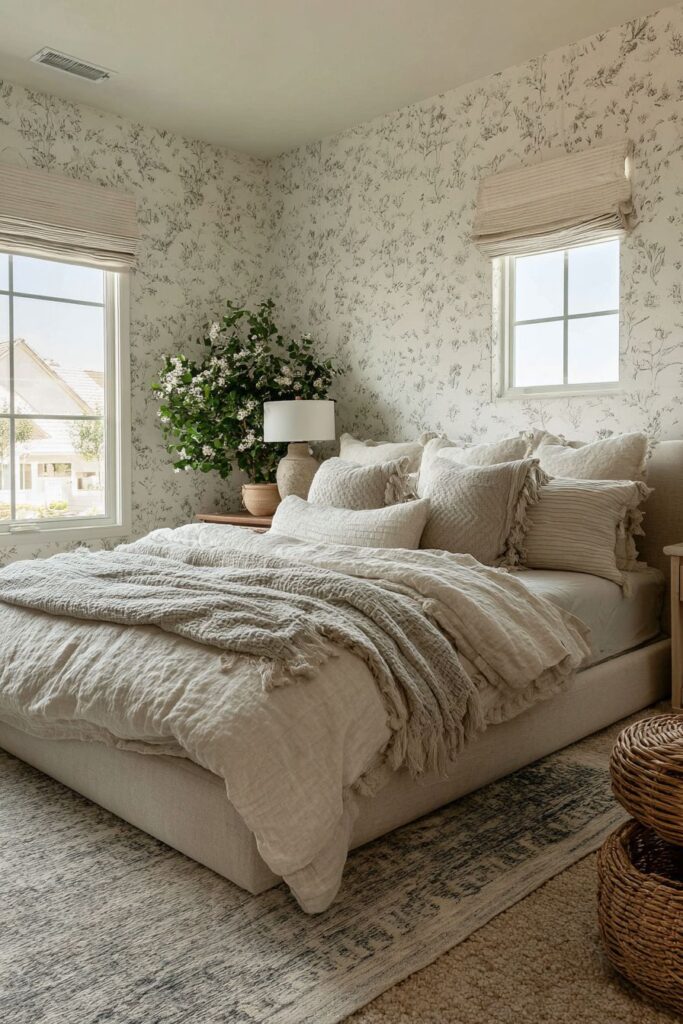 Statement Wallpaper Accent Wall with Botanical Print