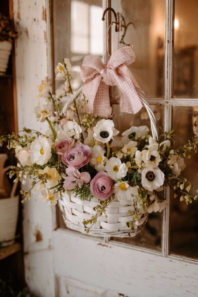 Cottage-Style Weathered Basket Flower Arrangement