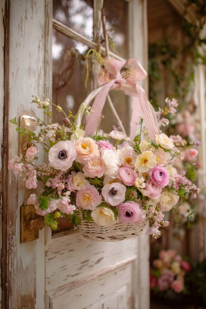 Cottage-Style Weathered Basket Flower Arrangement