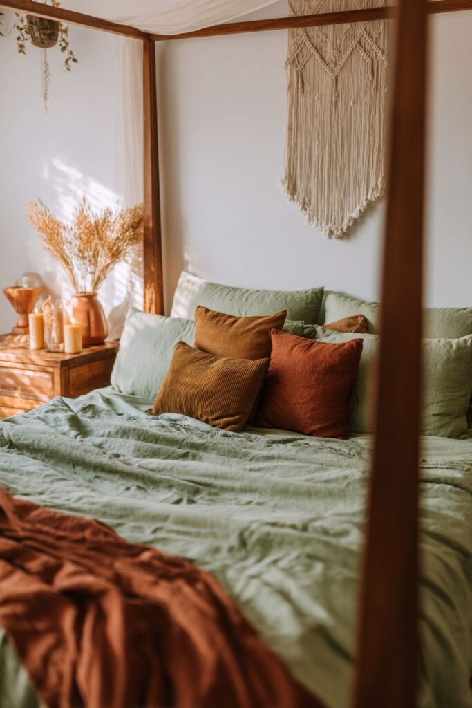 Modern Four-Poster Elegance with Earthy Sophistication