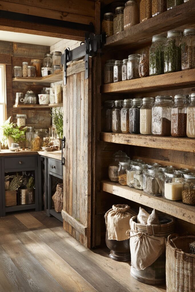 Reclaimed Wood Pantry with Sliding Barn Door