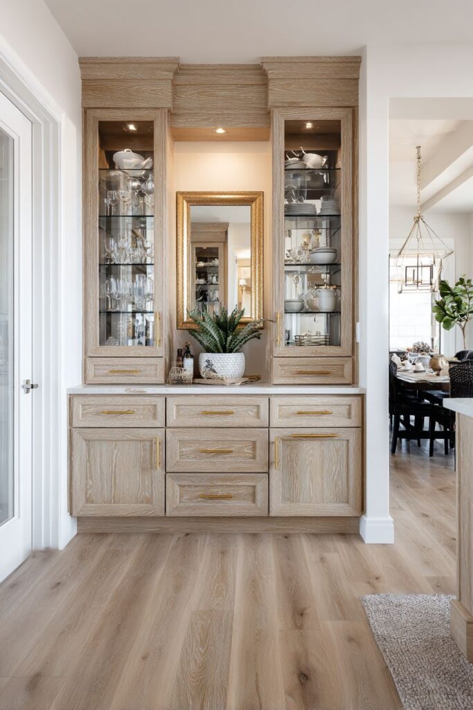 Built-in Storage with Coordinated Gold Hardware