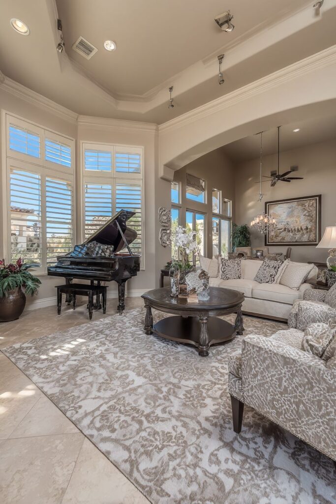 Grand Piano Elegance with Jewel-Tone Richness