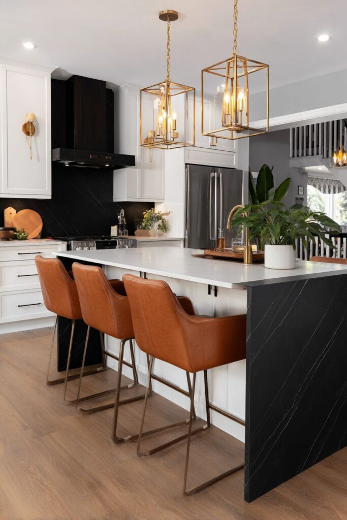 Dramatic Black Marble and Gold Accent Contrast