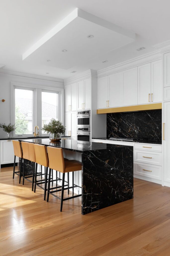 Dramatic Black Marble and Gold Accent Contrast