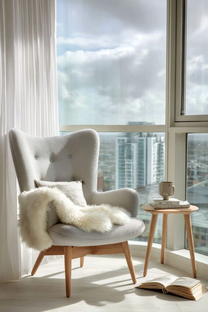 Dedicated Reading Nook with Bouclé Comfort