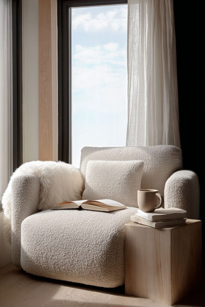 Dedicated Reading Nook with Bouclé Comfort