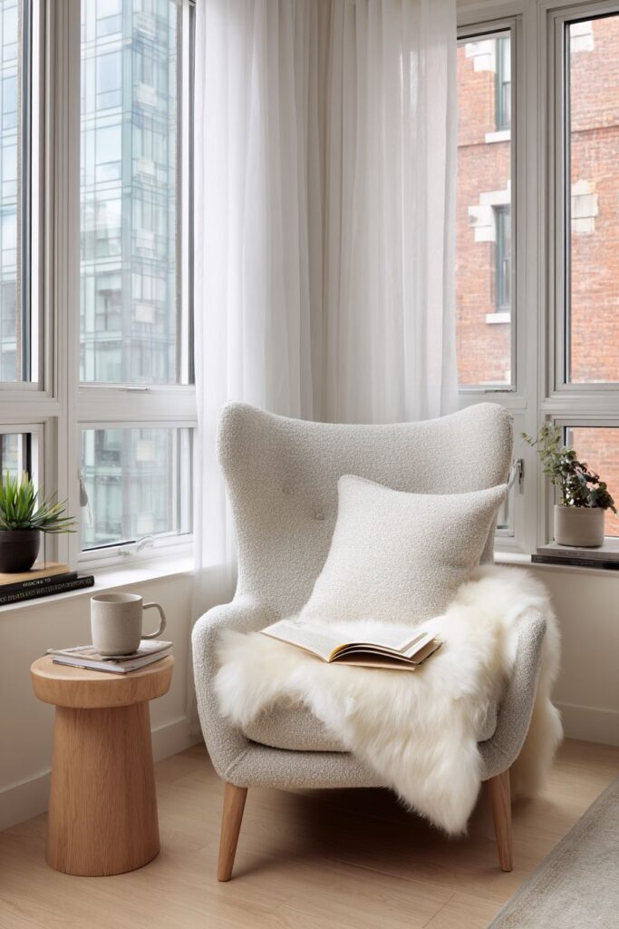 Dedicated Reading Nook with Bouclé Comfort