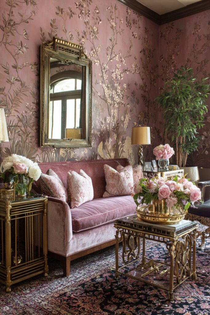 Maximalist Pink Paradise with Rose Wallpaper