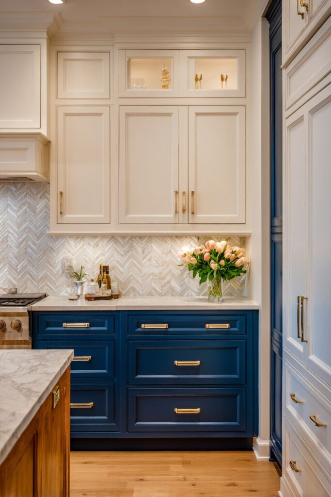 Two-Tone Cabinetry with Waterfall Island
