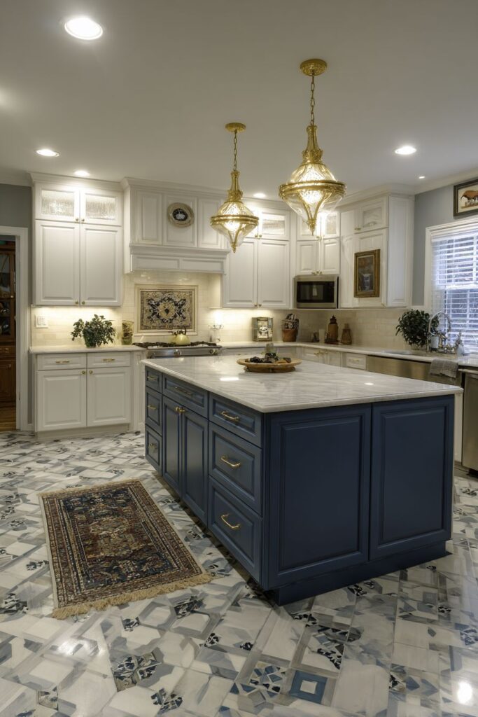 Two-Tone Cabinetry with Waterfall Island