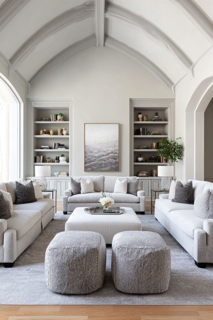 Transitional Sophistication with Painted Grey Beams