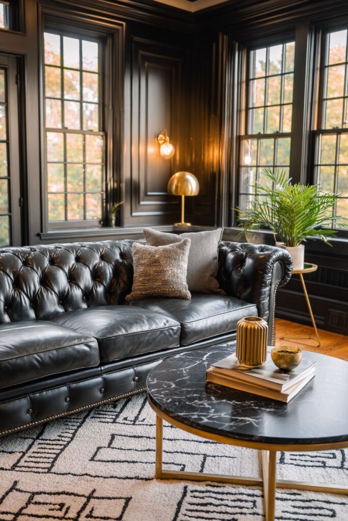 Contemporary Black Leather Chesterfield Statement