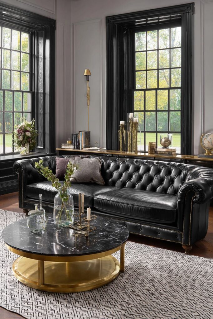 Contemporary Black Leather Chesterfield Statement