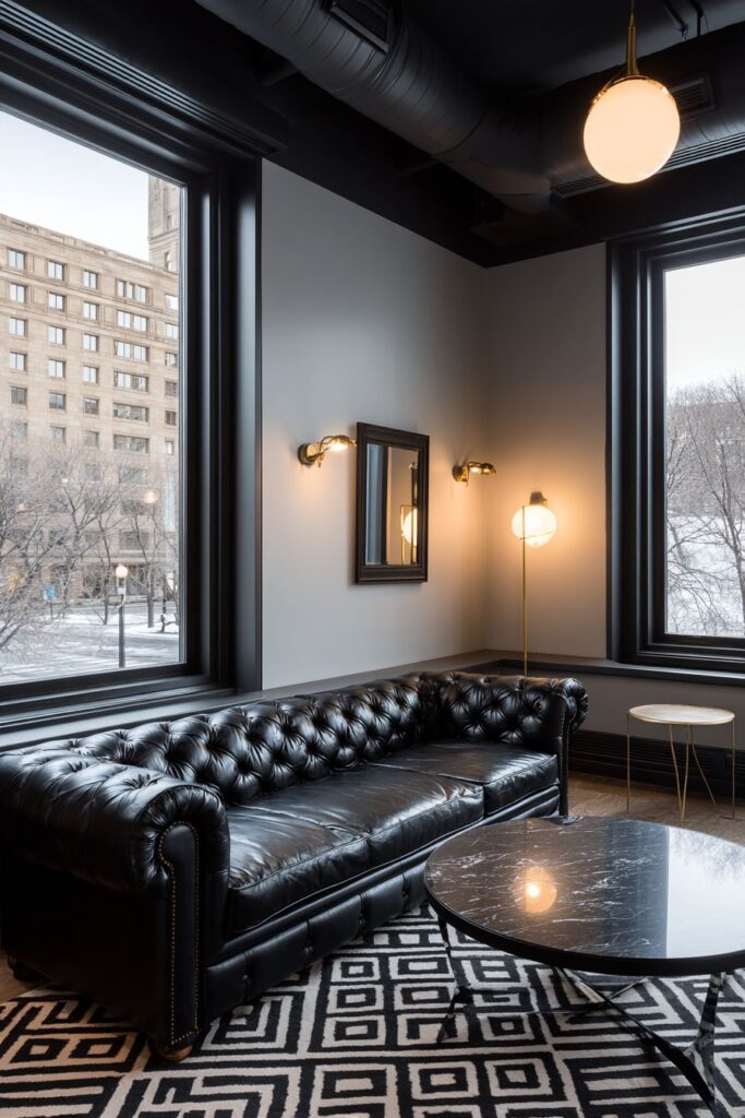 Contemporary Black Leather Chesterfield Statement