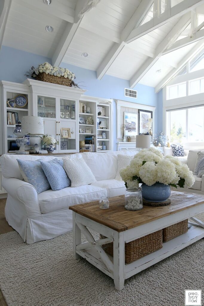 Farmhouse Distressed White and Sage Blue Comfort