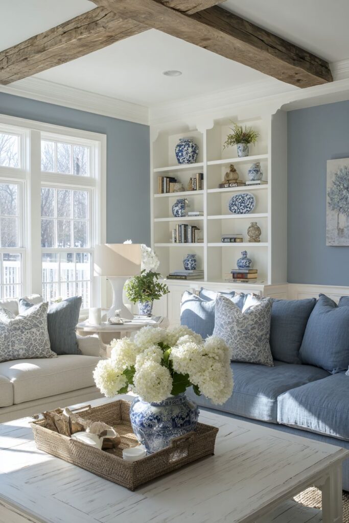 Farmhouse Distressed White and Sage Blue Comfort