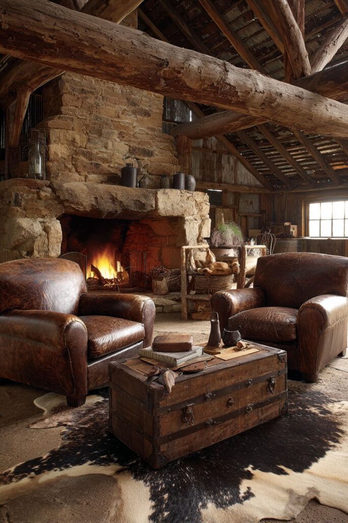 Rustic Fireplace Haven with Exposed Beam Architecture