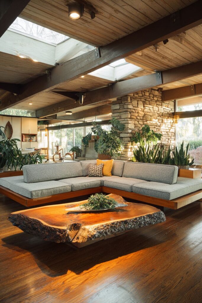 Modular Seating with Live-Edge Wood Coffee Table