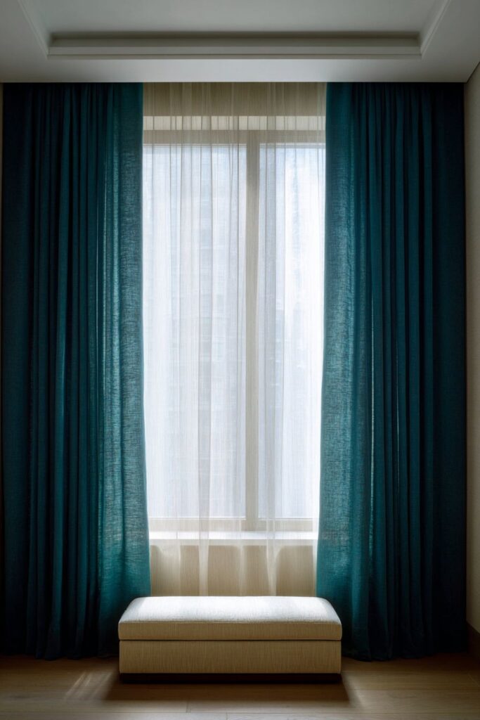 Floor-to-Ceiling Teal Drapery