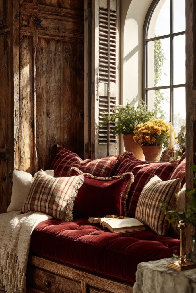 Window Seat Sanctuary in Burgundy Velvet