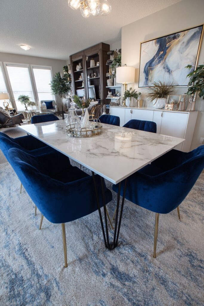 Marble Luxury with Navy Velvet Accents