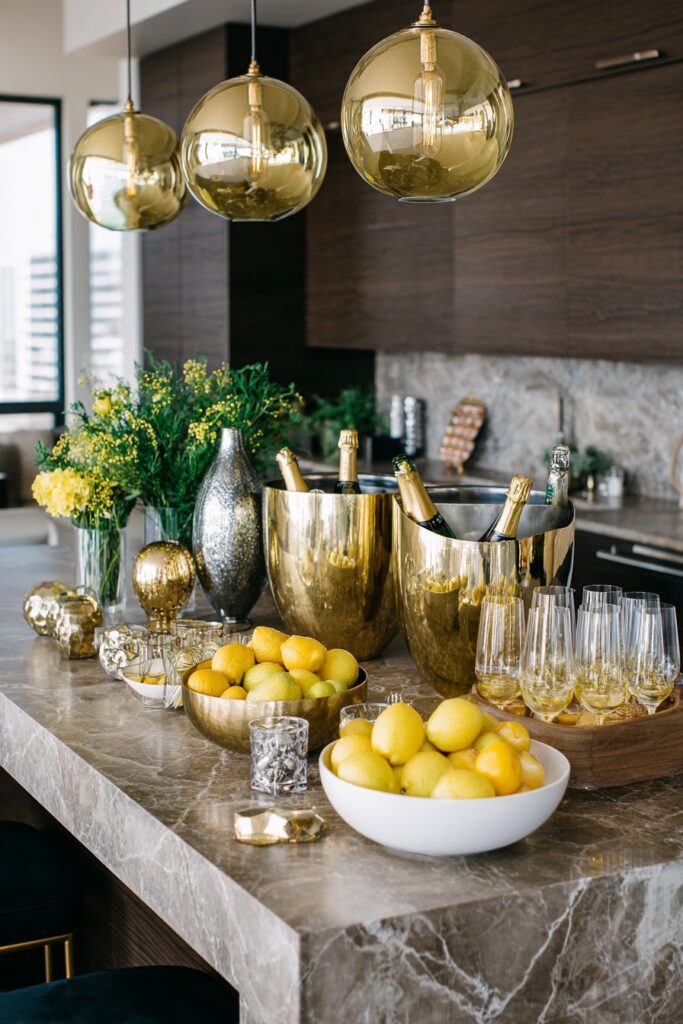 Modern Kitchen Champagne Bar Setup