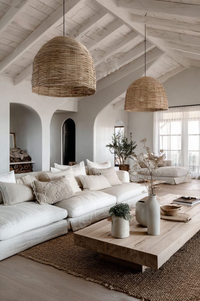 Exposed Beam Architecture with Natural Material Harmony