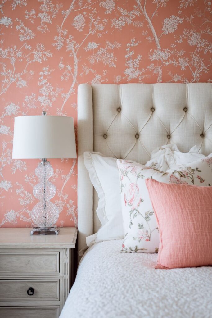 Botanical Elegance with Coral Wallpaper