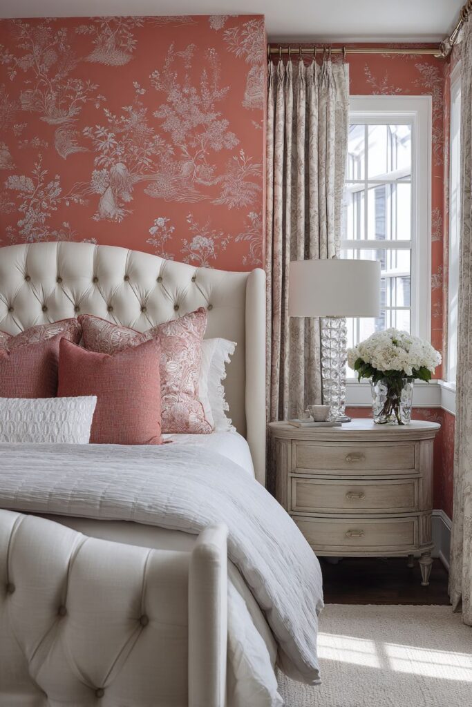 Botanical Elegance with Coral Wallpaper
