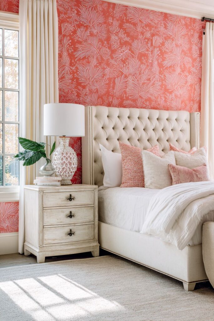 Botanical Elegance with Coral Wallpaper