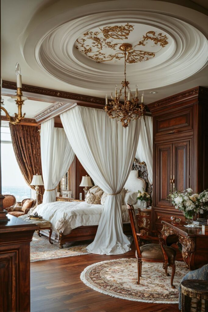 White Silk Opulence with Mahogany Richness