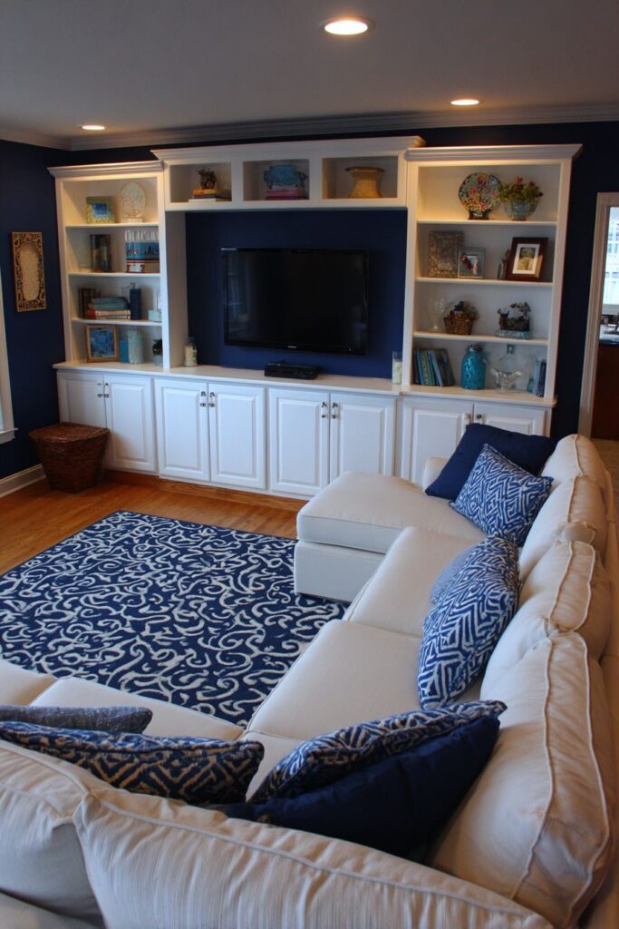 Bold Navy Accent Wall Entertainment Focus