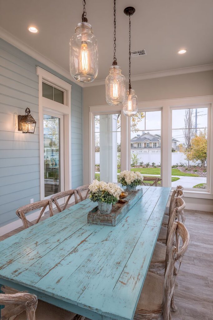 Farmhouse Blue Dining Room with Rustic Charm