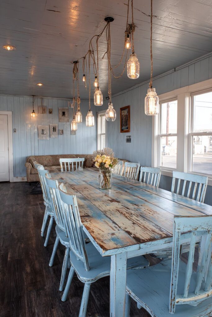 Farmhouse Blue Dining Room with Rustic Charm
