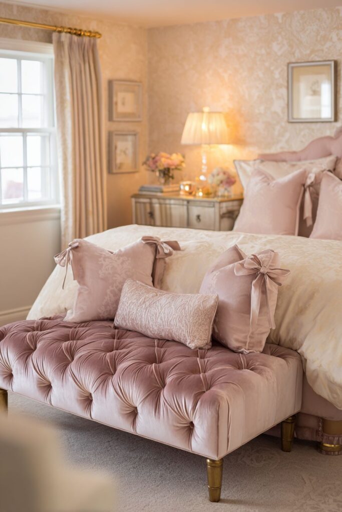 Luxurious Tufted Bench with Ribbon Details