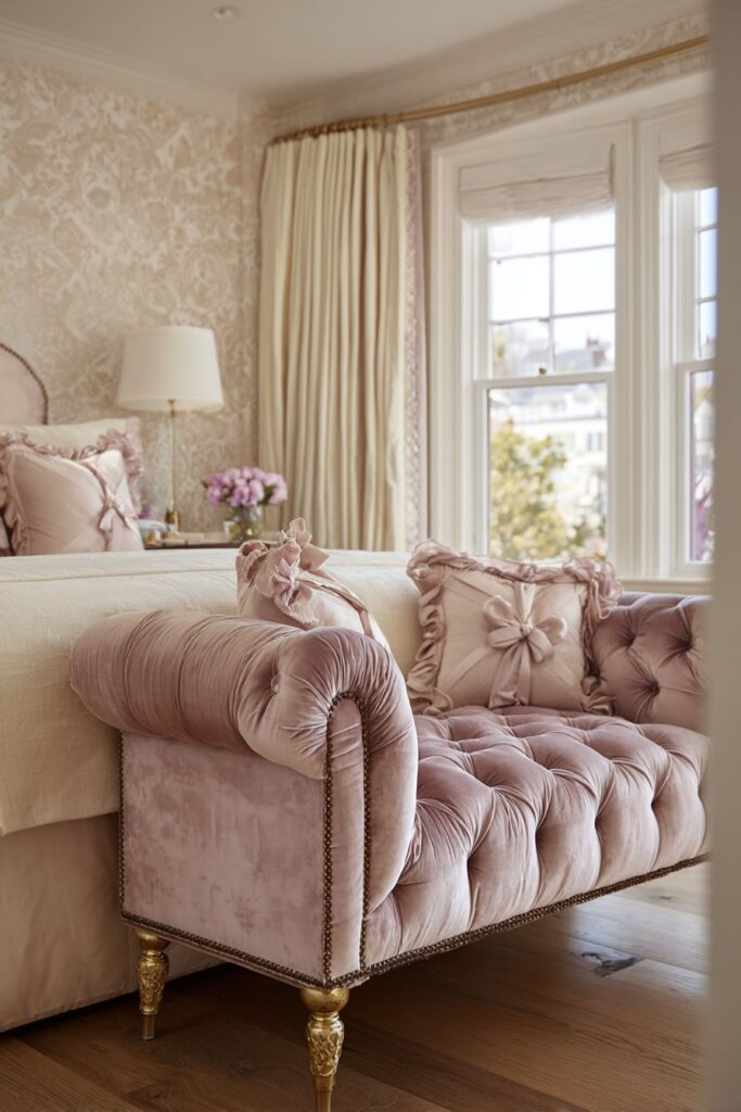 Luxurious Tufted Bench with Ribbon Details