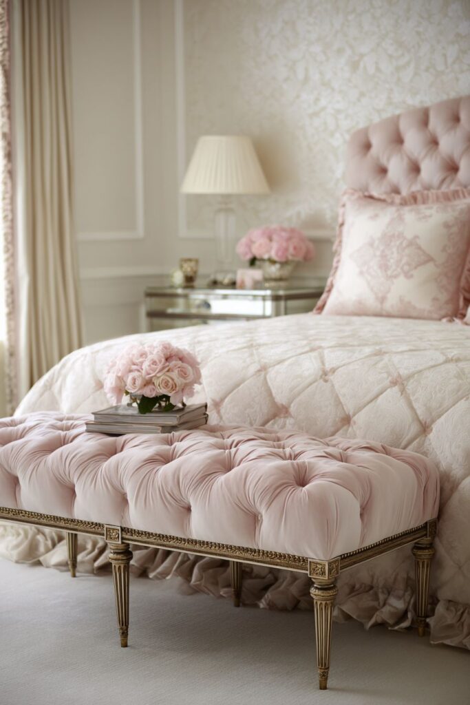 Luxurious Tufted Bench with Ribbon Details