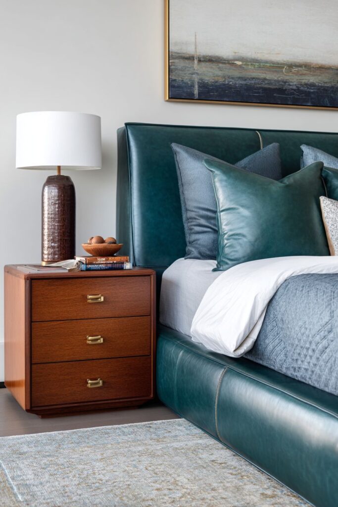 Modern Dark Teal Leather Platform Bed