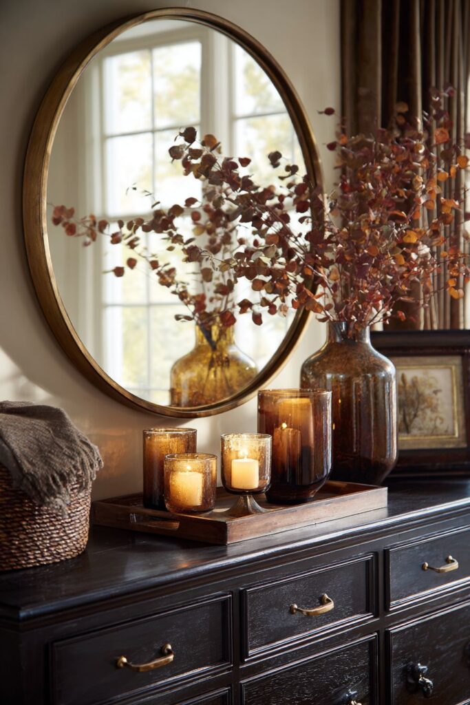 Dresser Vignette with Amber Glass Elegance